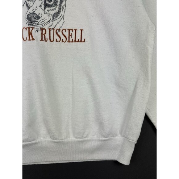 Vintage 90s Jack Russell Dog Animal Pet Art White Crewneck Large - Picture 9 of 16